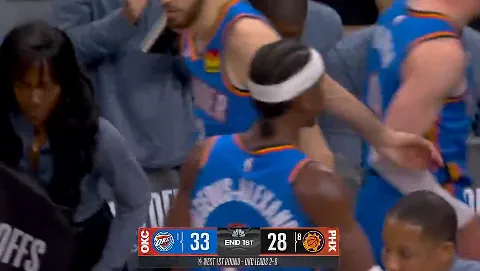 开云直播中心-雷霆首节节末打出一波18-4，领先太阳5分进入第二节